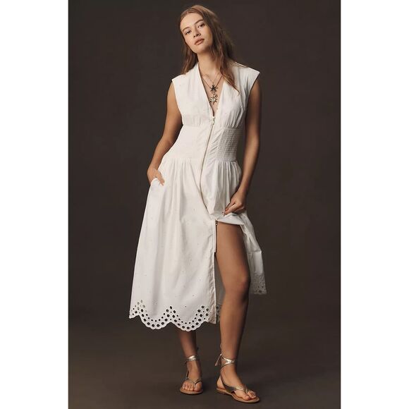 Anthropologie Dresses & Skirts - Anthropologie The Tommie Cap-Sleeve Smocked Front-Zip Shirt Dress: Eyelet-Trim E